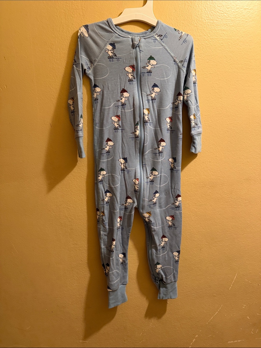 Hanna Andersson PEANUTS Kids Light Blue One-Piece Zipper Pajamas with Skating